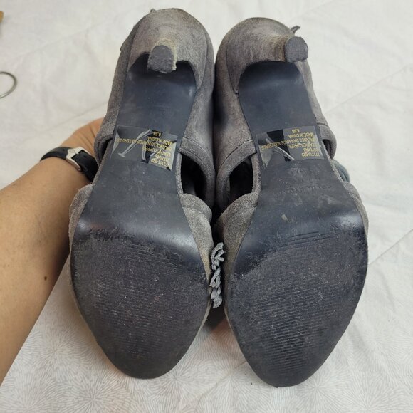 Colin Stuart gray suede booties fringe leather ties tassels stiletto heels 6.5 - Picture 7 of 13
